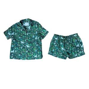 Printfresh Unicorn’s Garden Short Sleep Set Juniper Green Women’s Size Large